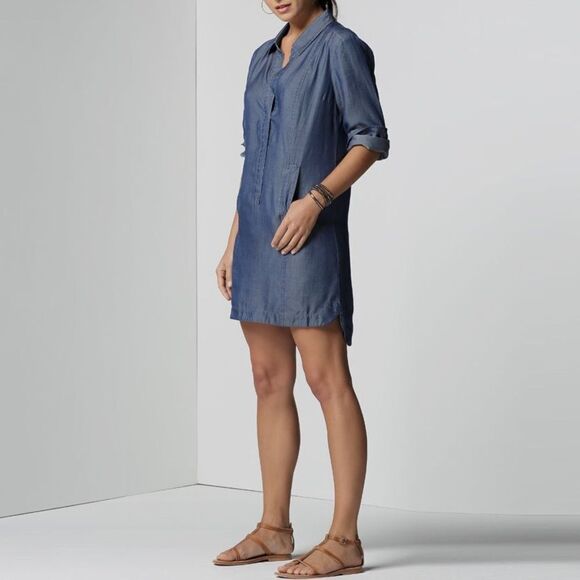 𝅺NIC + ZOE Chambray Tunic Mini Dress Shirtdress Swimwear Coverup Blue S - Picture 1 of 6